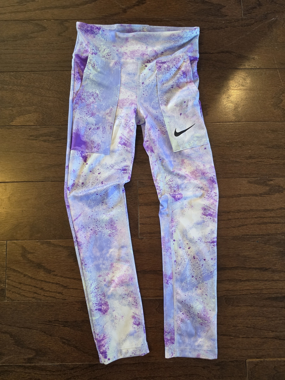 Nike Girls' Dri-fit Purple & White Tie-Dye Pocket Leggings